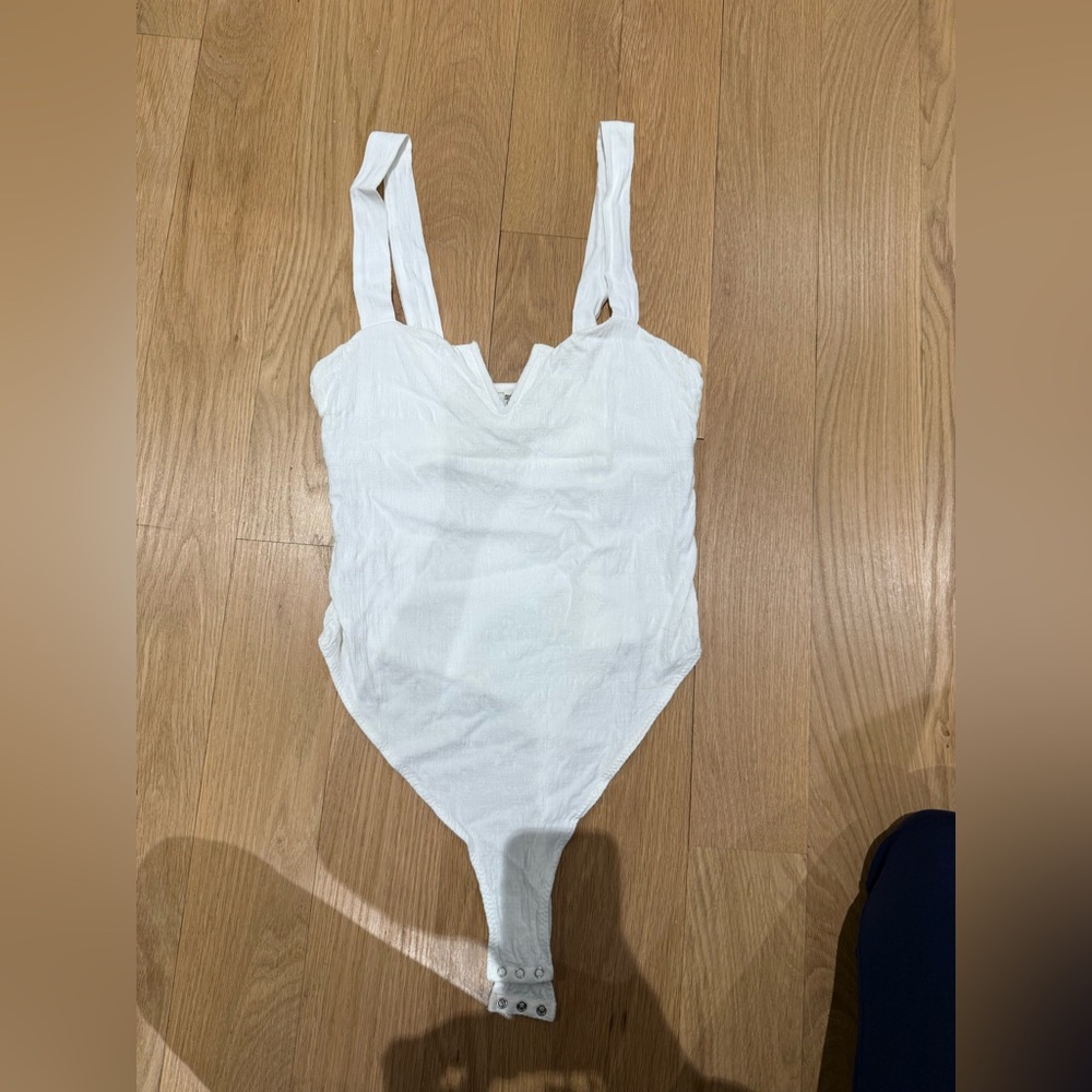 Free People Intimately White Cotton Thong Bodysuit, Size M - Picture 2 of 8